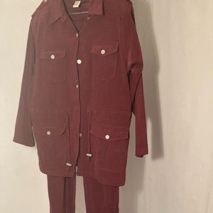 Pantsuit medium denim and co burgundy color 2 piece